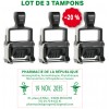 LOT DE 3 Tampons dateurs professionnels Trodat avec étiquette de –20 %, affichés sur fond blanc.