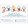 Carte Rendez-vous Psychomotricienne pour Enfants : illustration de cinq enfants heureux sautant, nom et informations de contact.