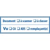 Tampon médical « Document à scanner » et « à classer » avec cases à cocher, texteVu CA ADS remplaçant(e) sur support Papeterie M