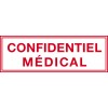 Étiquette blanche avec texte rouge « CONFIDENTIEL MÉDICAL » dans un cadre rouge.