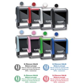 8 couleurs de monture pour le tampon encreur Trodat 4913 du Service de Santé des Armées (SSA) et 4 couleurs d'encrage.
