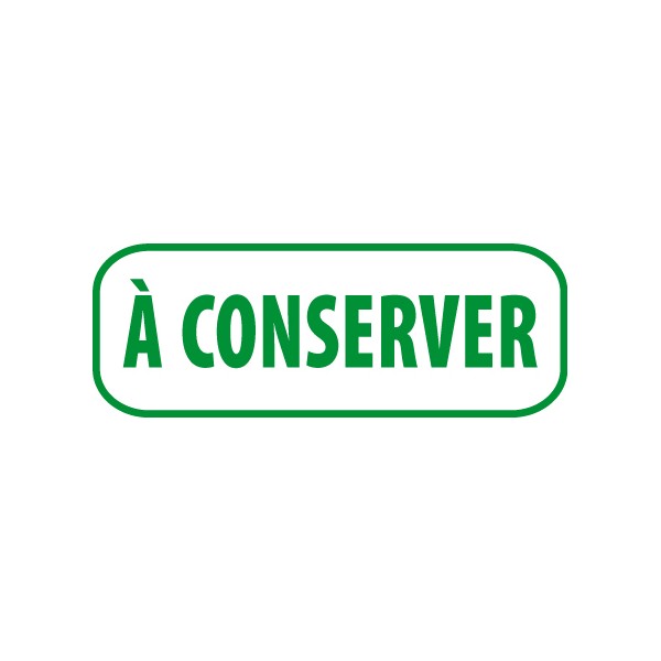 Tampon encreur avec inscription « À CONSERVER » sur fond blanc et contour vert, concept d’authentification de documents.
