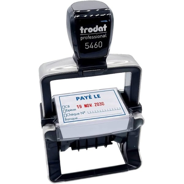 Tampon dateur automatique Trodat Professional 5460L20 PAYÉ LE avec encrage bleu et rouge
