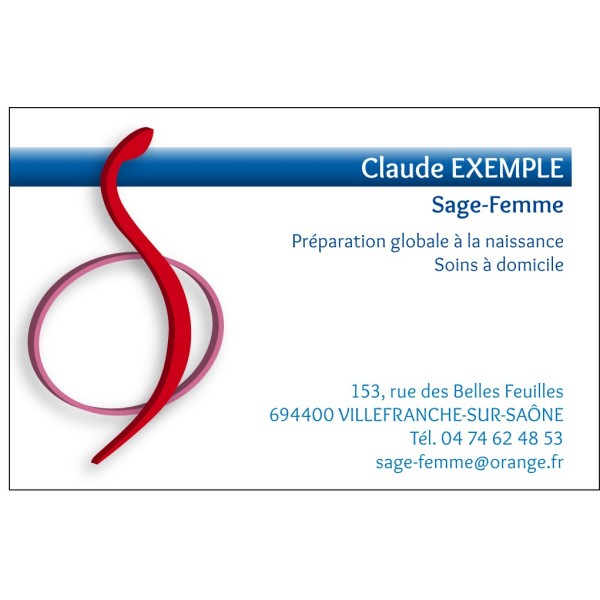 Carte de rendez-vous horizontale de sage-femme avec logo officiel de l'Ordre national et bandeau supérieur bleu azur.