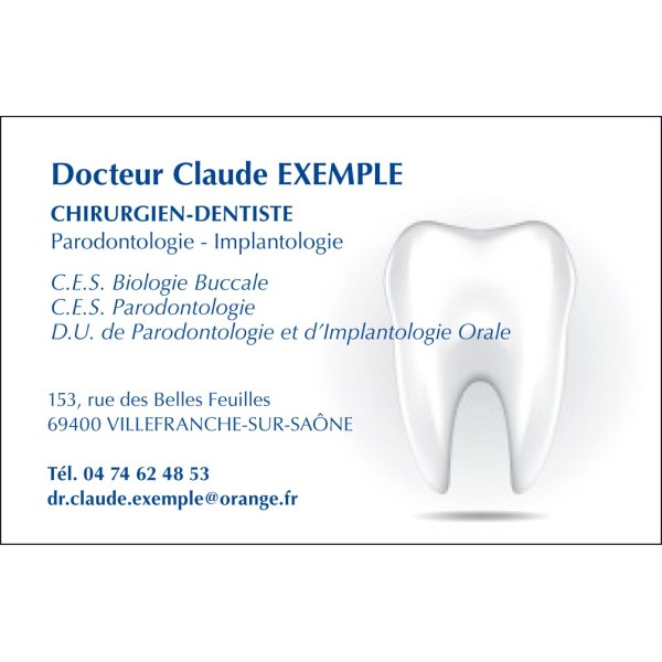 Dentiste - Typographie Bleue & Dent en Volume - 85 x 55 mm