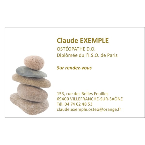 Carte de visite pour kinésithérapeute, design professionnel et épuré, format 85x55 mm, impression recto seul, bristol 300g.