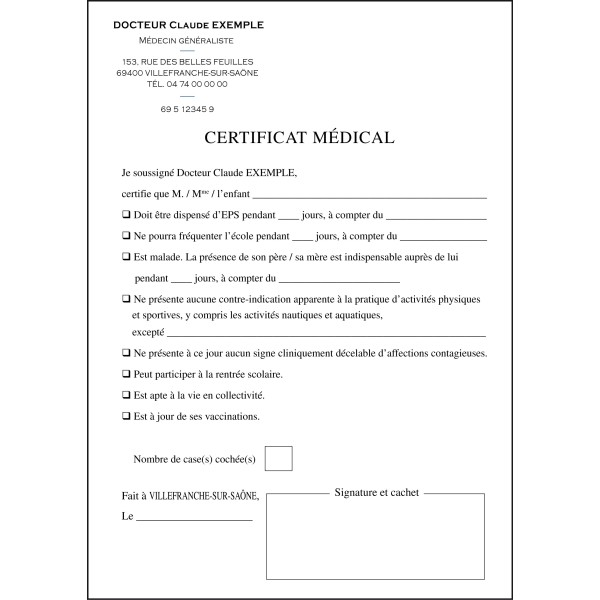Certificat médical pré-imprimé