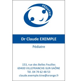Carte de visite pour pédiatre, design vertical avec logo stylisé, format 55x85 mm, impression recto seul, bristol 300g.