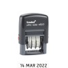 Tampon dateur Trodat Printy 4820 encre noire sur fond blanc, affichant dateurs rotatifs et impression de « 14 MAR 2022 ».