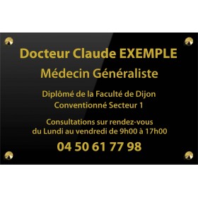 Plaque plexiglass NOIR Lettrage OR 30 x 20 (ép. 5 mm)