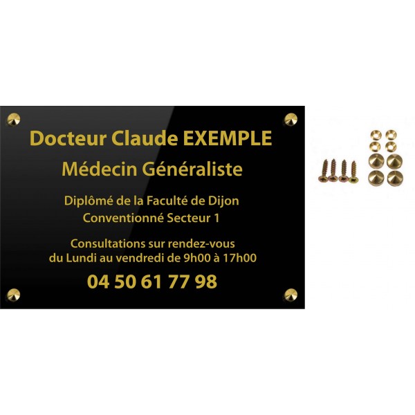 Plaque plexiglass NOIR Lettrage OR 30 x 20  (ép. 5 mm)