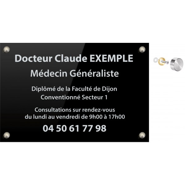 Plaque plexiglass NOIR lettrage ARGENT 30 x 20 (ép. 5 mm)