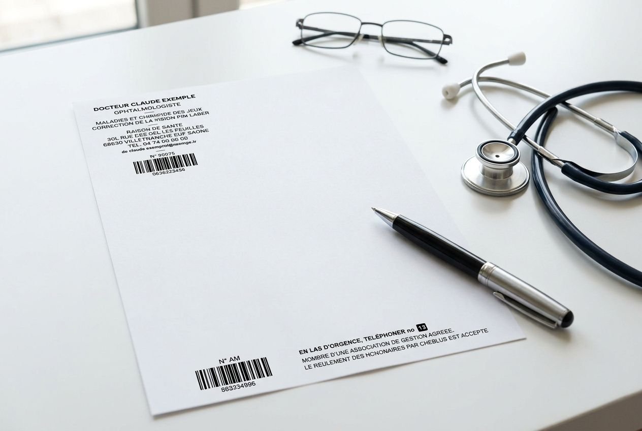 Document médical et stylo sur une table, stéthoscope à côté, un kiné peut il faire un certificat médical pour le sport ?