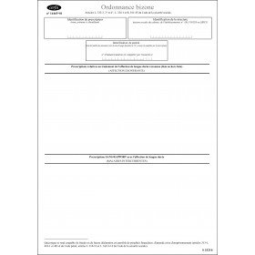 Exemple d’ordonnance bizone affichant les champs et zones de prescription, conforme à un formulaire médical.