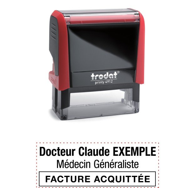 Tampon encreur rouge posé sur une surface, prêt à imprimer.